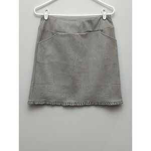 L2 Aryeh Gray Faux Suede Mini Skirt Sz Small Ruffled Hem Pockets Classic Chic